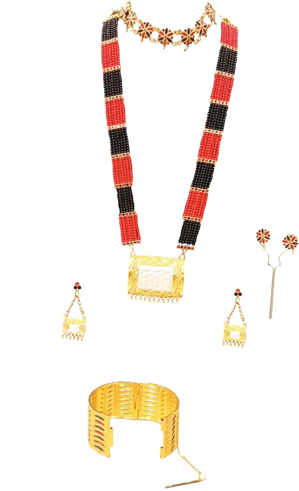 Assamese_Traditional_Gold_Plated_Red_Black_Combo_Jewellery_Set_For_Women
